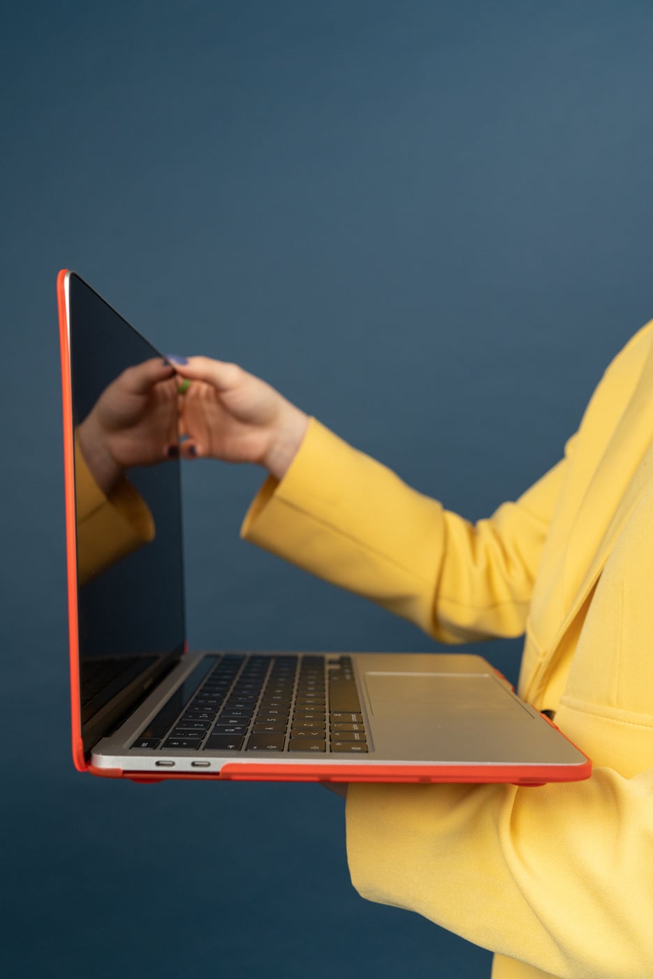 Tech Humans Person Holding a Laptop